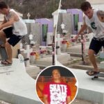 Skateboarders pay touching tribute to their dead friend by building him a unique headstone